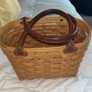 Longaberger Tan Woven Tote with Brown Handles